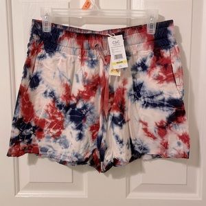 Medium, red, white and blue, C&C california tie dye shorts with drawstring